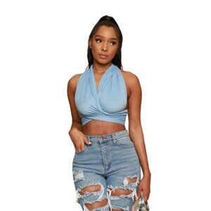 NWT SWANK A‎ POSH Puzzler Multi Way Wrap Top - Sky BLUE Size L/XL